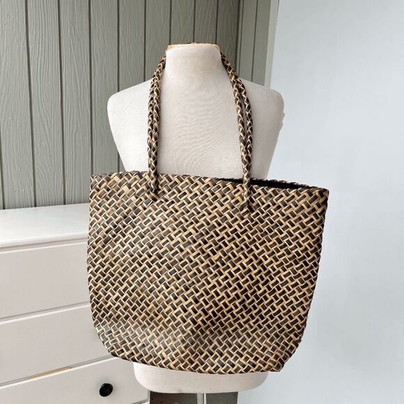 Vintage Woven Natural Fiber Tote Bag Philippines Lined Boho Beach Market - Picture 1 of 8